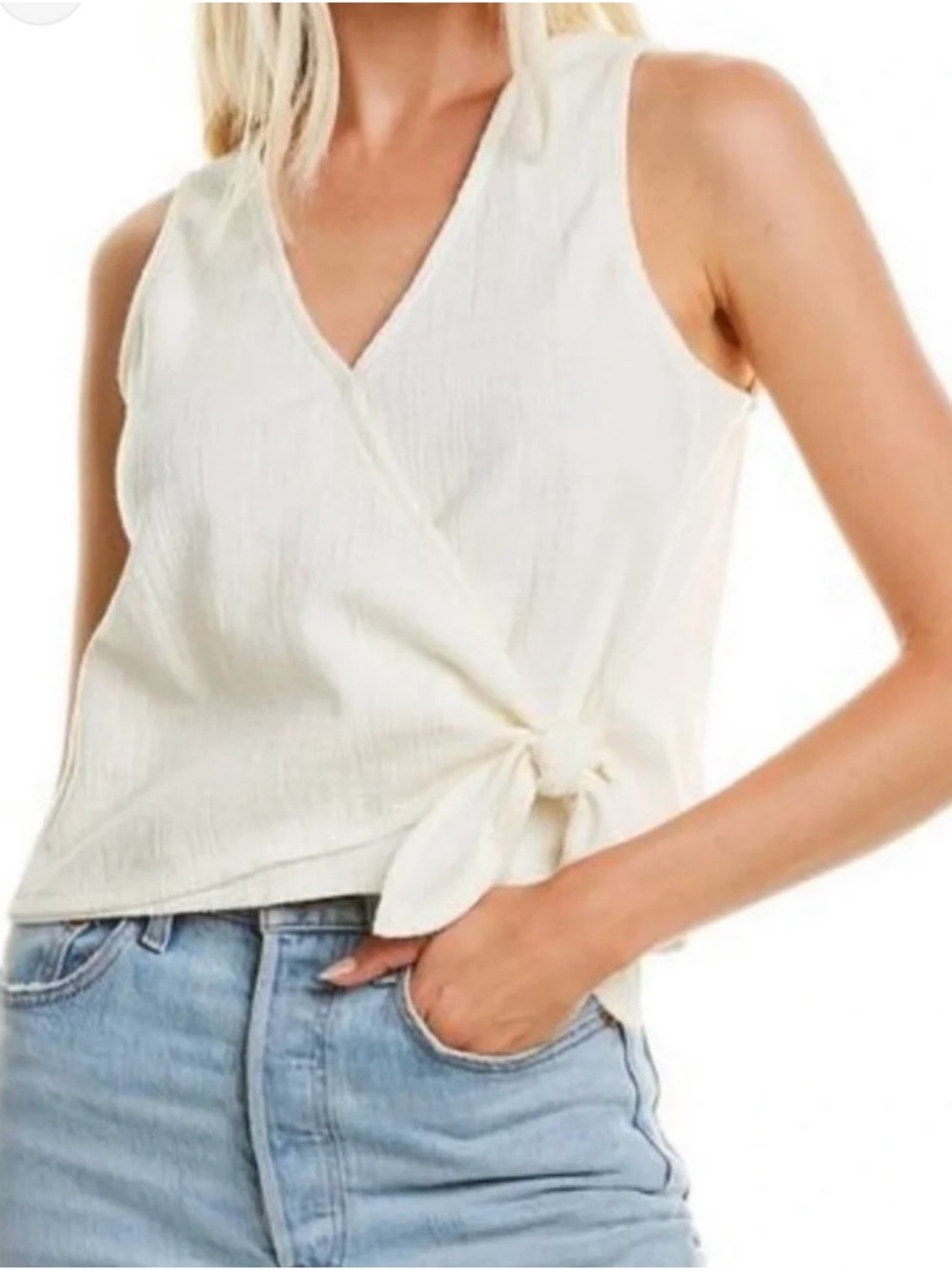 Madewell Texture & Thread Wrap-Tie Tank Top / SMALL / BRIGHT IVORY